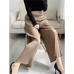 Pleated Wide-Leg Women’s Pants in Tan
